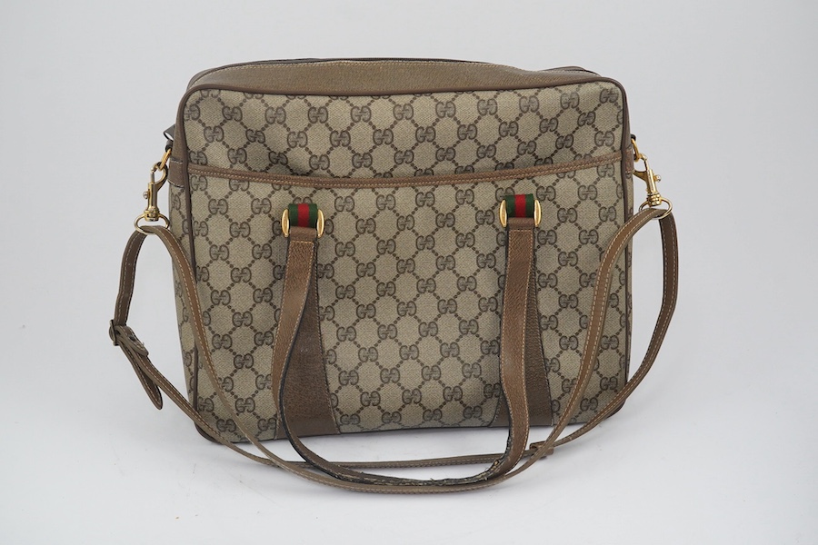 Two vintage Gucci brown canvas and leather trim GG monogram handbags